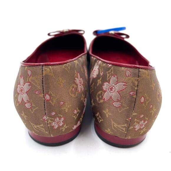 Louis Vuitton Cherry Blossom Monogram Floral Ballet Flats LV Brown Bow Sz 39 / 9 - Picture 7 of 12